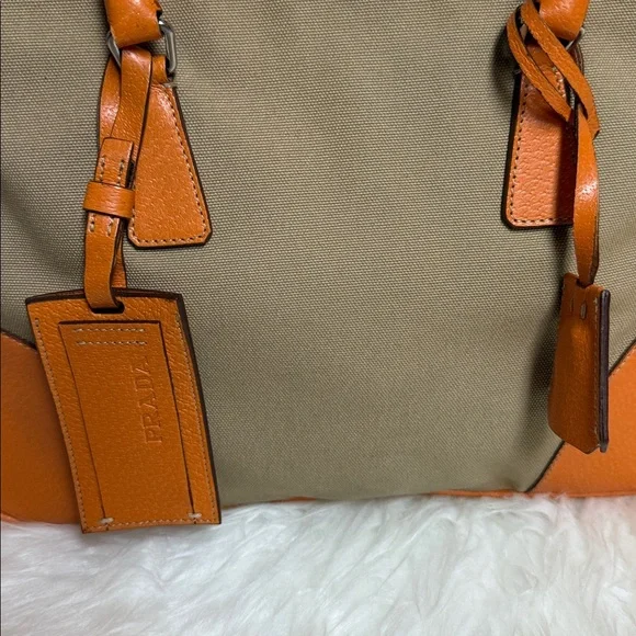 Prada Canapa + Cinghi Orange Leather Handbag/Tote travel - Picture 2 of 11